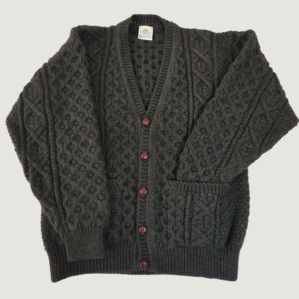 Vintage Bonner of Ireland Cardigan Sweater Irish Wool Green Fisherman Cable Knit